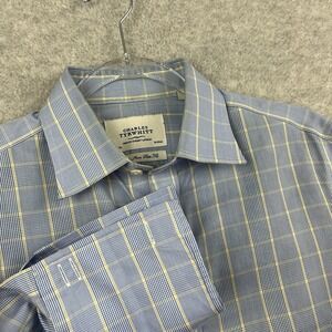 Charles Tyrwhitt Dress Shirt 15.5 39 Slim Fit Blue Yellow Check French Cuff M